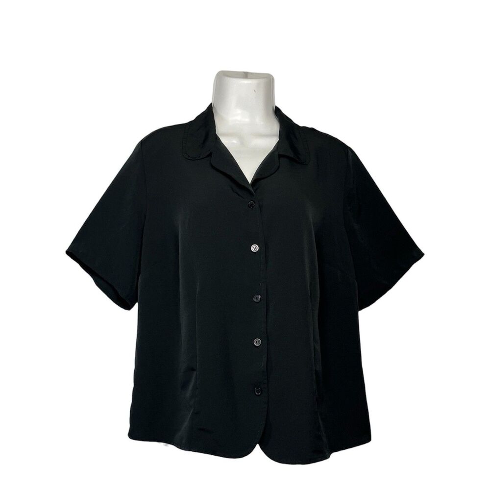 Studio 1940 Button Up Blouse Black Short Sleeve Shirt Plus 14/16W Casual Office